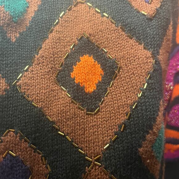 VTG 90s B. Diffusion Sweater Black Multi Embroidered Floral Beaded Artsy M - Picture 3 of 8